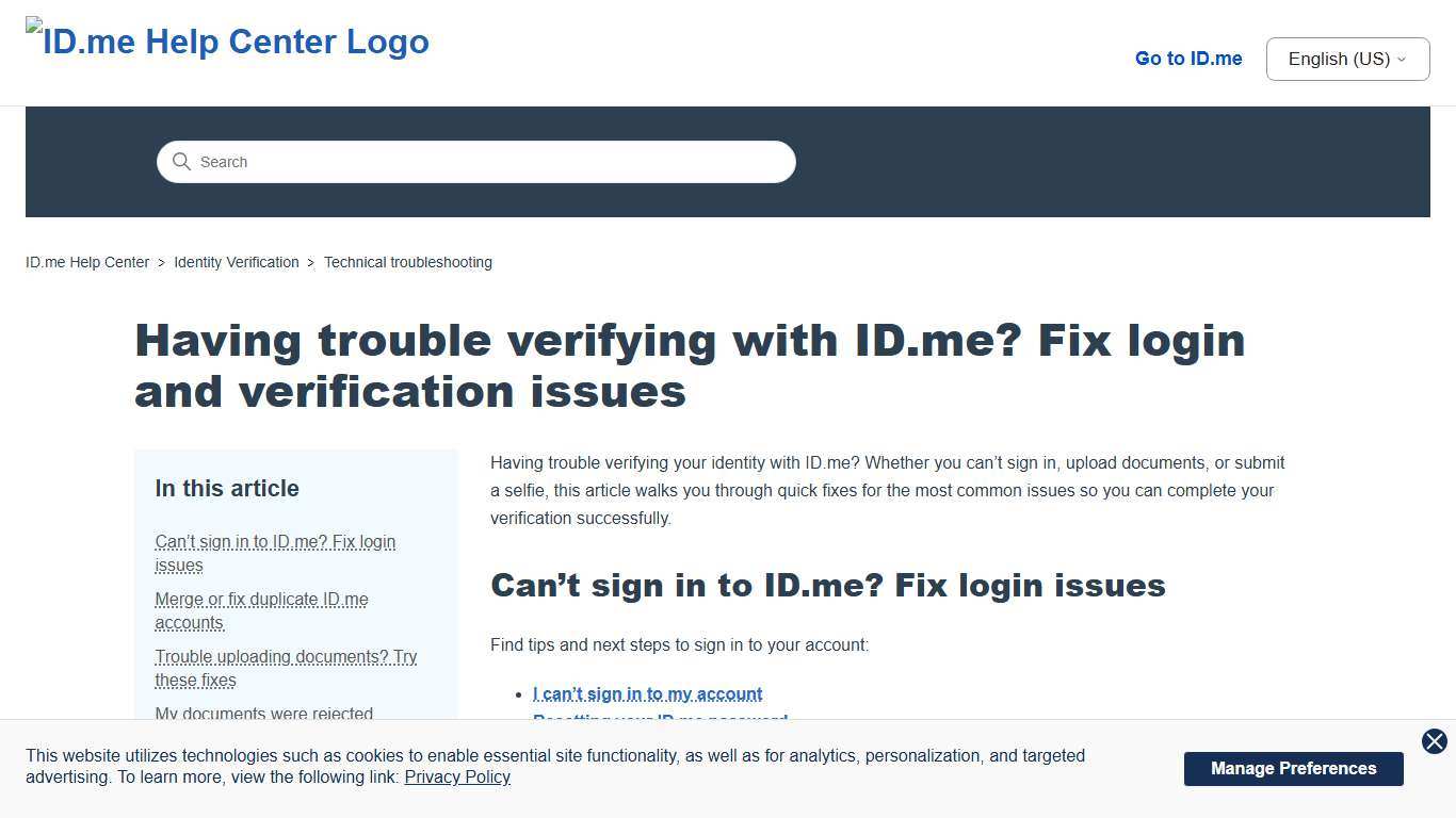 Having trouble verifying with ID.me? Fix login and verification issues – ID.me Help Center